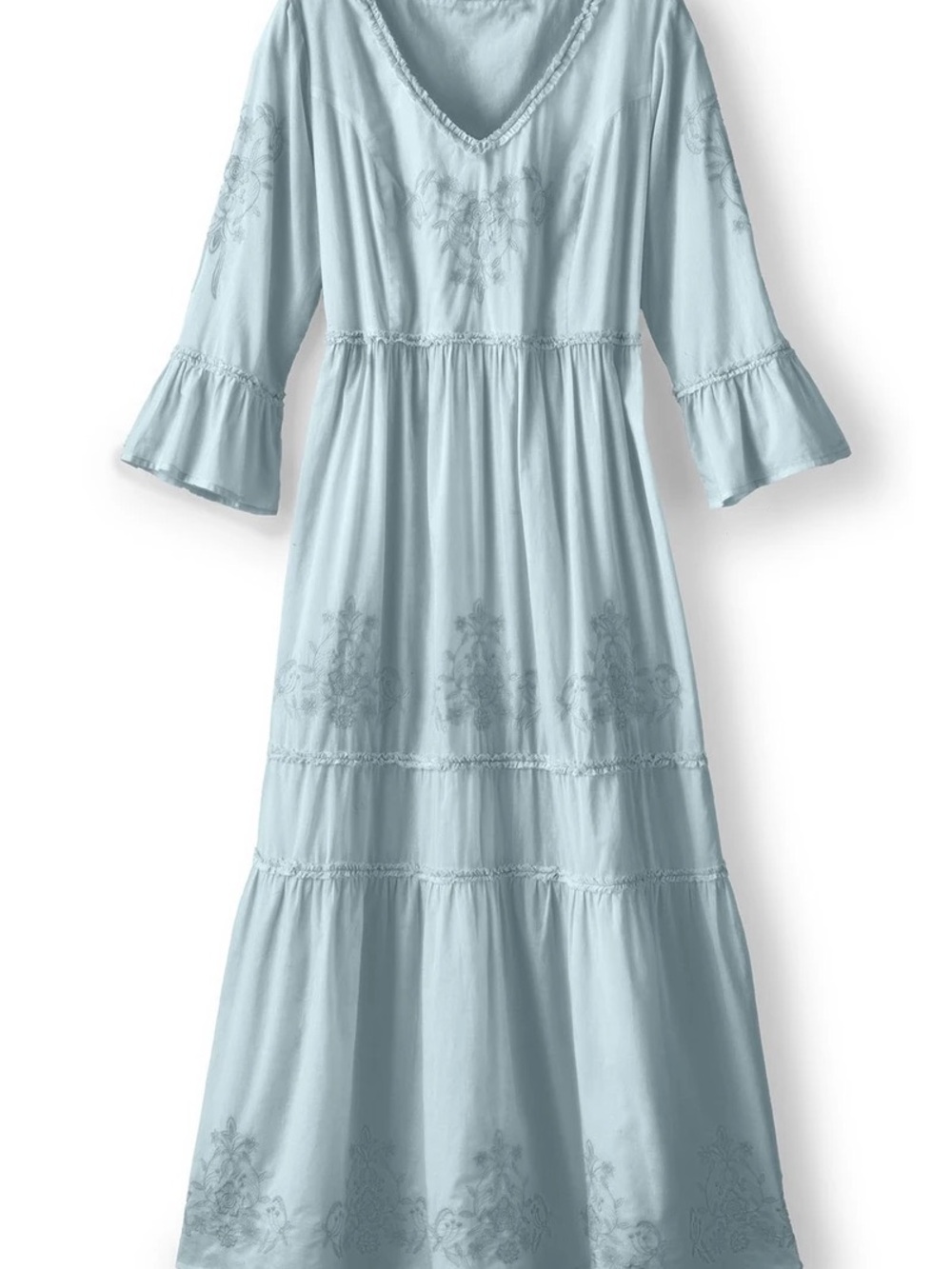 Soft Surroundings Anastasia Nightgown Cumulus Blue Embroidered Maxi Dress Sz M - Picture 13 of 15